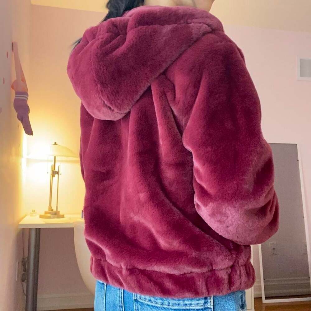 dark red faux fur jacket from bluenotes - Picture 2 of 7